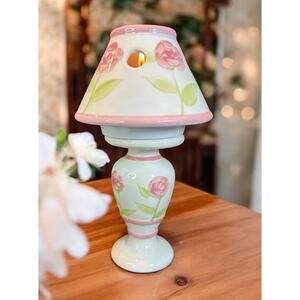 Vintage Ceramic Hand Painted Tea Light Fairy Lamp -Pink And White -Roses 7.5”